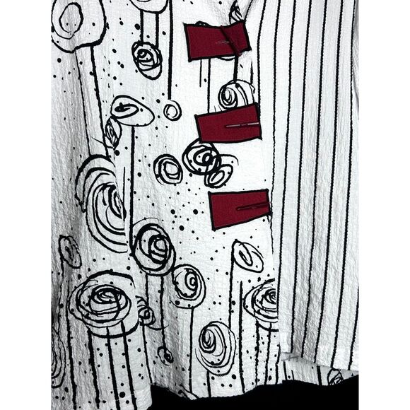 Ali Miles Women's Artsy Abstract Funky Art to Wear Crinkle White Spiral Tunic M - Picture 3 of 8